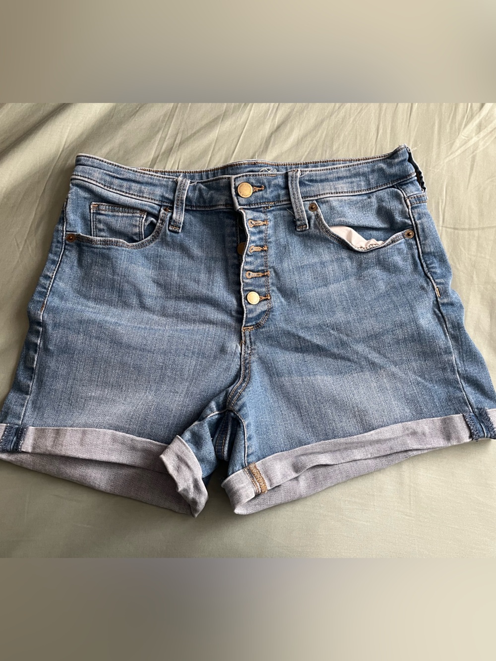 American Threads Light Blue High Waisted MIDI Denim Shorts